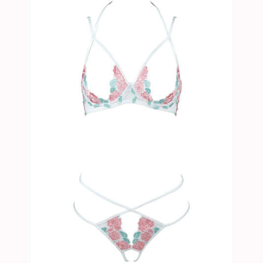Seductive Lace Floral Open Cup Lingerie Set