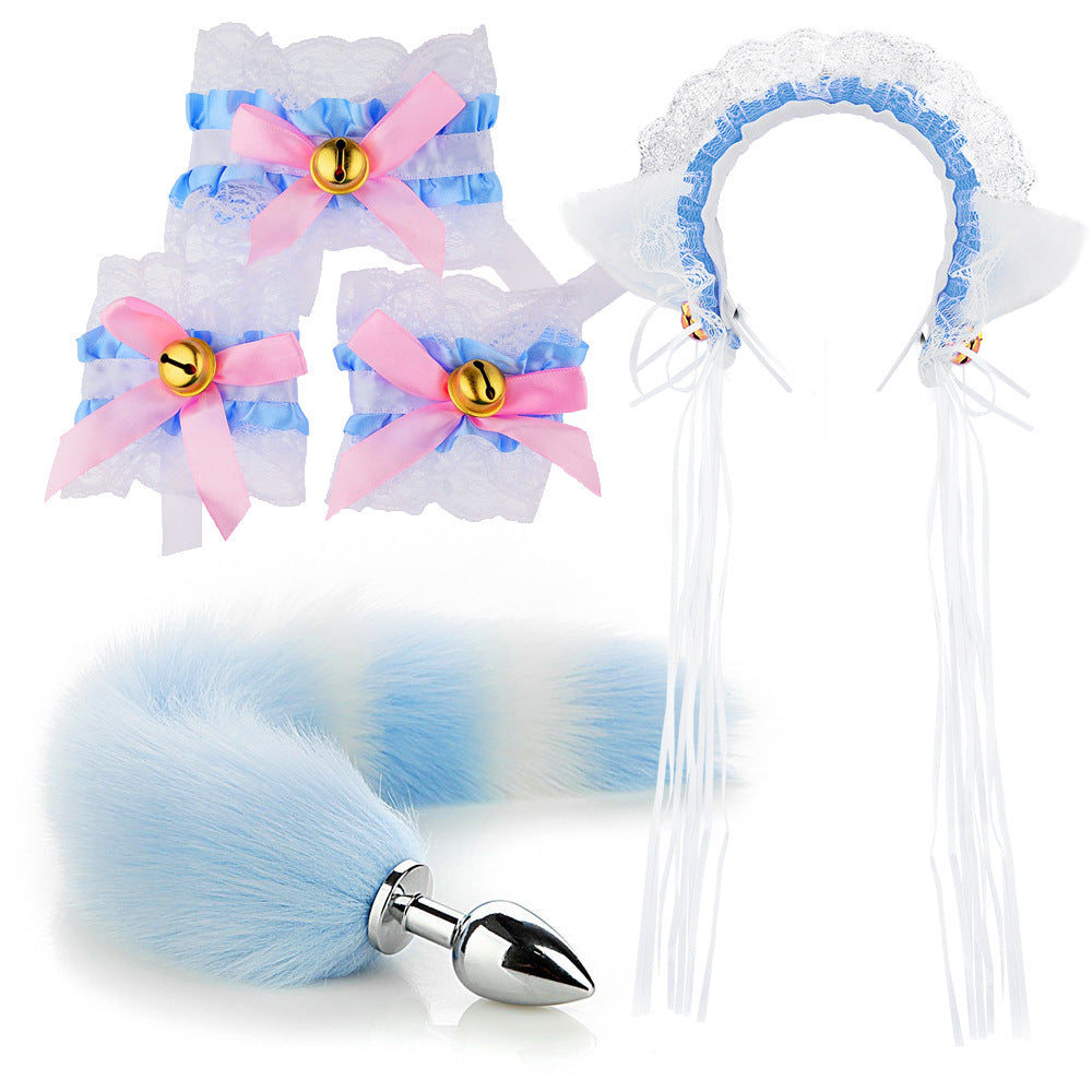 Lolita  Anime Kawaii Ruffle Lace Headband Butt Plug Tail Set