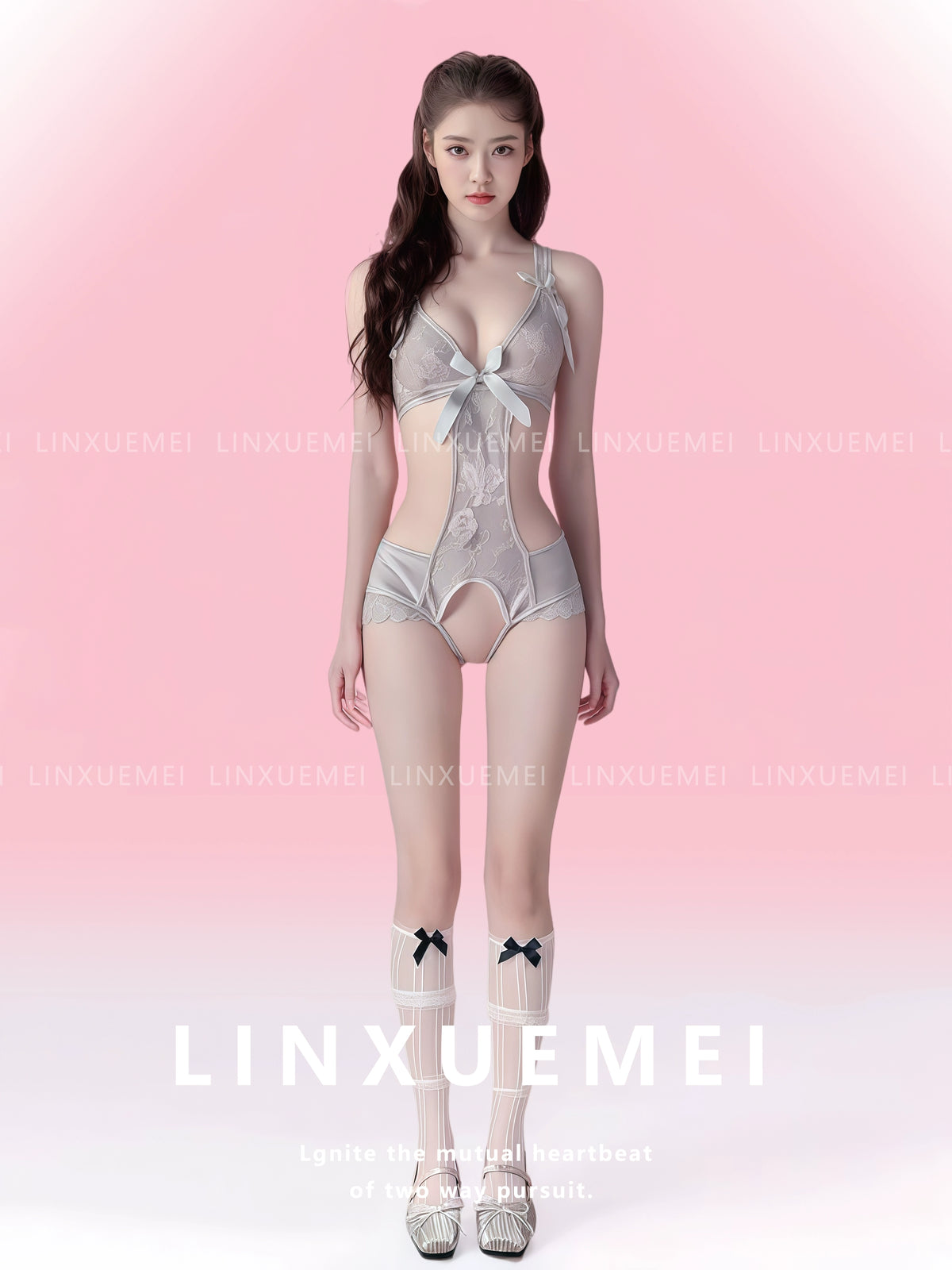 Sexy Embroidered Crotchless  Sheer Bodysuit