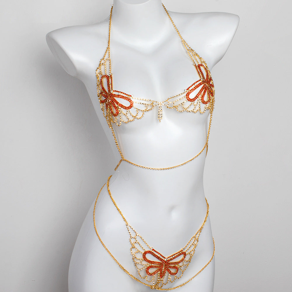 Gold Butterfly Diamond Bra Set