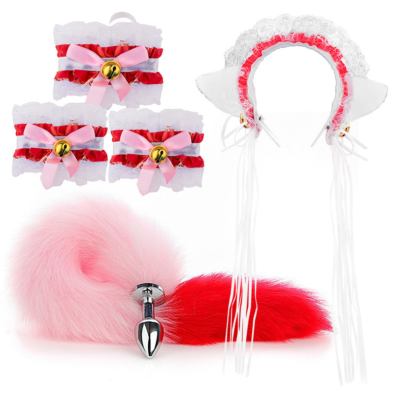 Lolita  Anime Kawaii Ruffle Lace Headband Butt Plug Tail Set