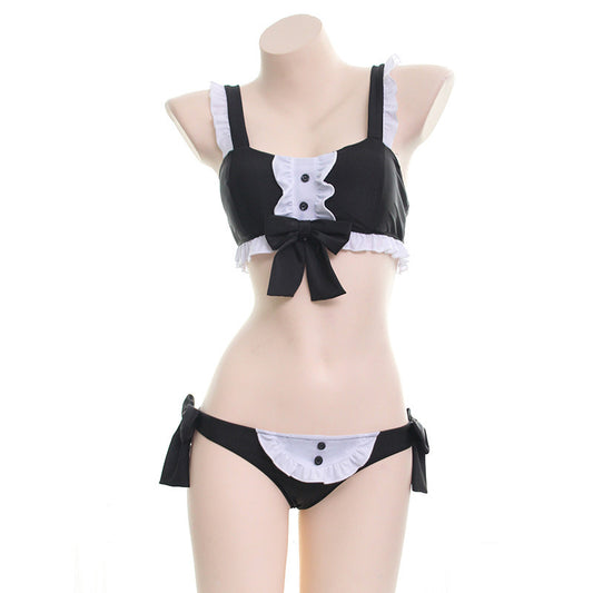 Kawaii Lolita Japanisches Dienstmädchen-Dessous-Set mit Schleife und Rüschen 
