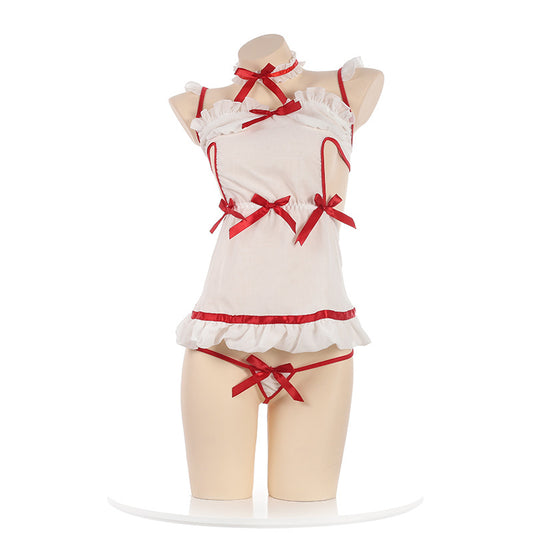 Kawaii Lolita Japanisches Dienstmädchen-Dessous-Set mit Schleife und Rüschen 