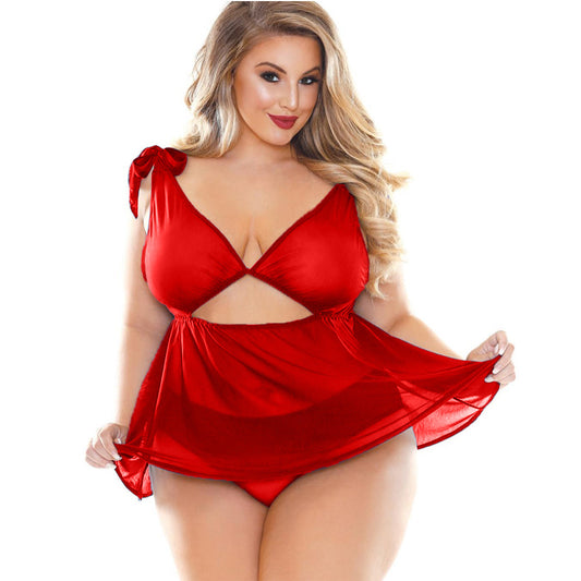 Plus Size Gaze Perspektive Sexy Dessous Deep V Sexy Petticoat Set 