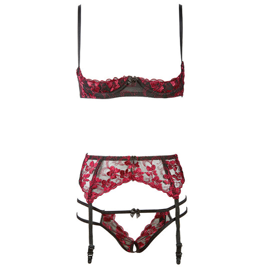 Flower Open Cup Hosiery Lingerie Set