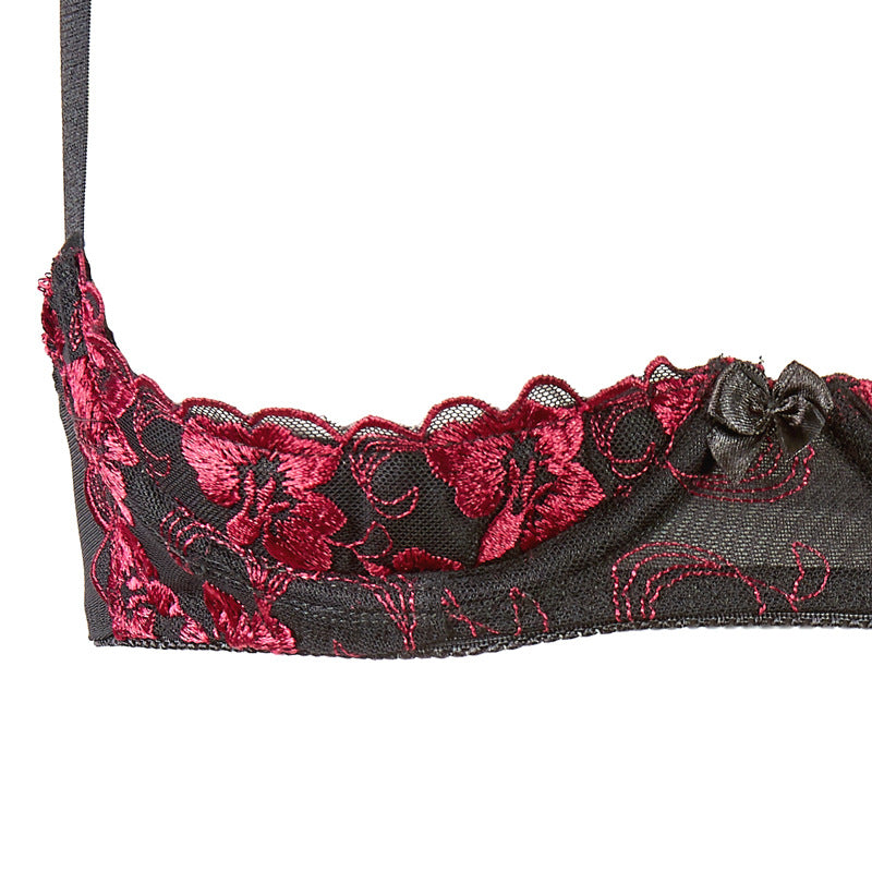 Flower Open Cup Hosiery Lingerie Set