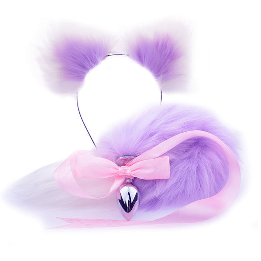 Pink Anime Sexy Cat Ear Headband Butt Plug Tail Set