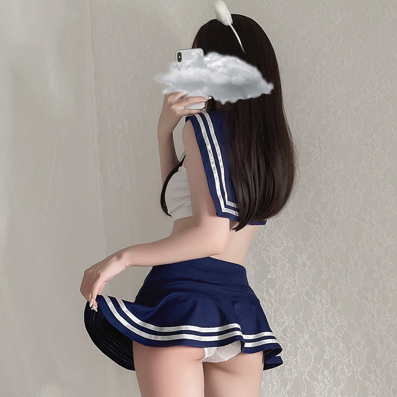 Japanese Anime Sexy Love Sailor Bow Choker School Girl Lingerie Set