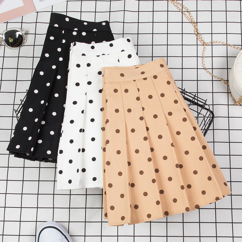 Kawaii polka dot high waist pleated skirt