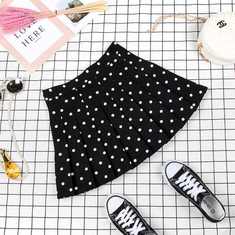 Kawaii polka dot high waist pleated skirt