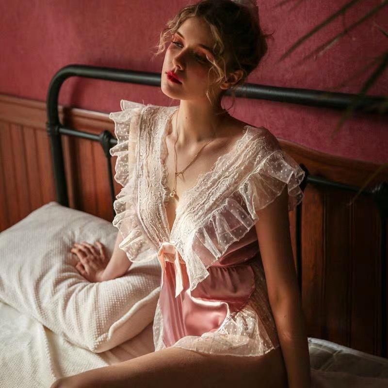 Sexy Pink Ruffle Babydoll Nighties - Sheer See Thru