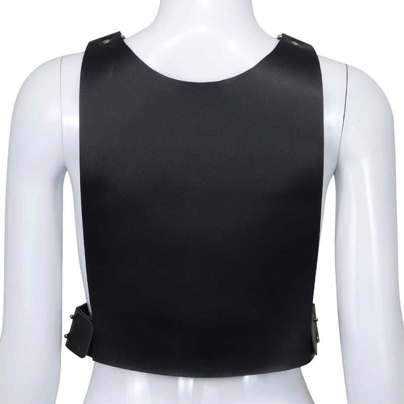 Sofyee BDSM Bondage Bundled Forbidden Sleeveless Black Leather Vest Punk Vest
