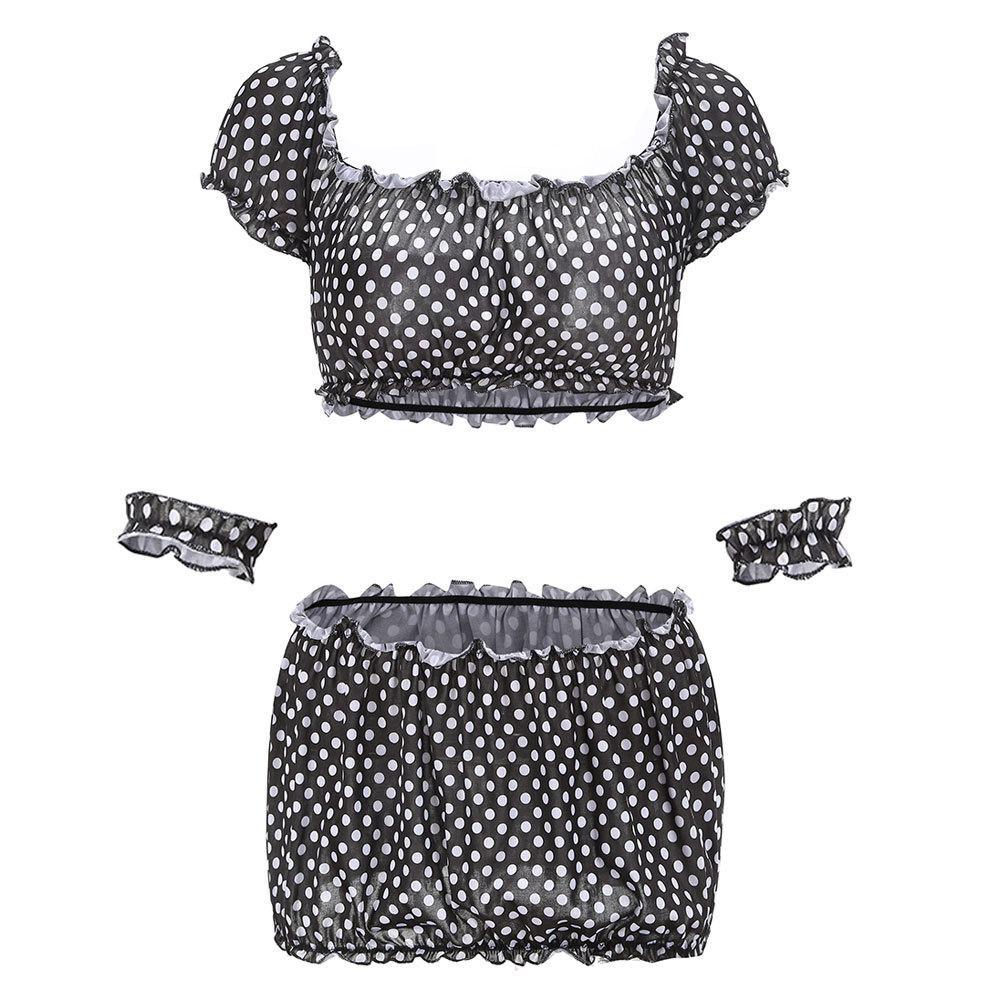 You Feel Like Angel Polka Dots Black Sheer Lingerie Set