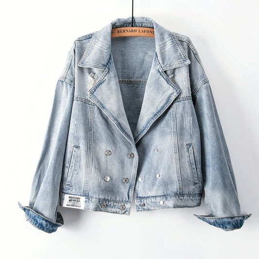 Vintage print denim blazer jacket