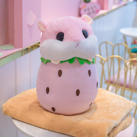Strawberry  Hamster Fruit Pillow