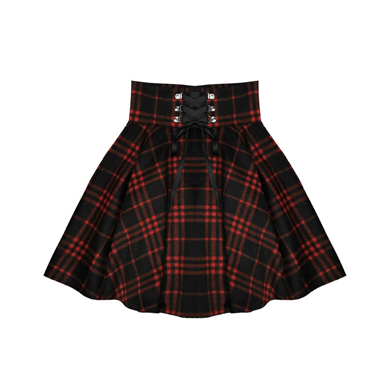 Black red plaid ribbon skirt