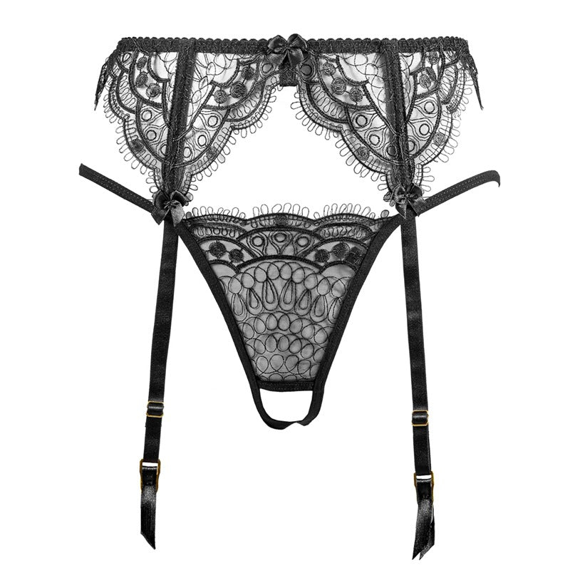 Eyelash Lace Open Front Cupless Quarter Cup Shelf Crotchless Bra Set