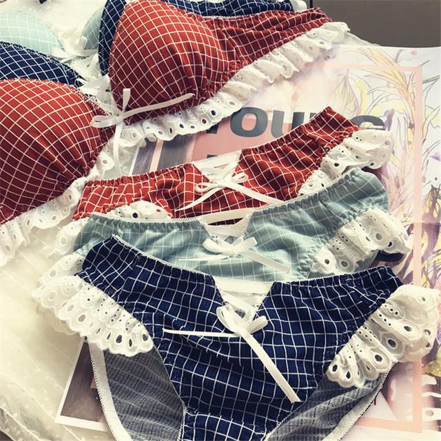 Japanisches Gitter-BH-Set ohne Spitze 