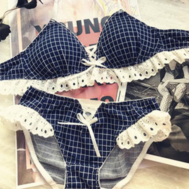 Japanisches Gitter-BH-Set ohne Spitze 
