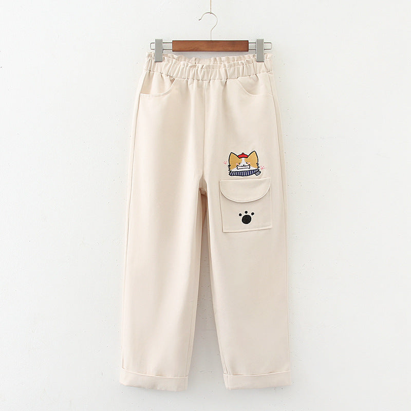 Japanischer, koreanischer, koreanischer All-Match-Stil, lässige, gerade Hose im College-Stil mit Cartoon-Werkzeug