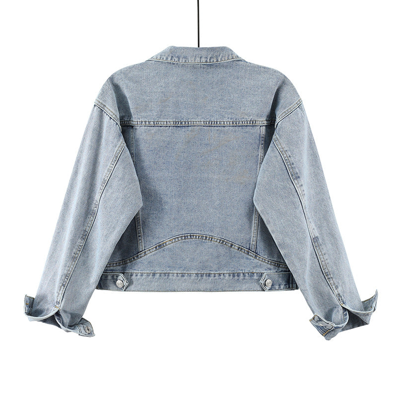 All-match diagonal pocket short loose Korean jacket denim jacket