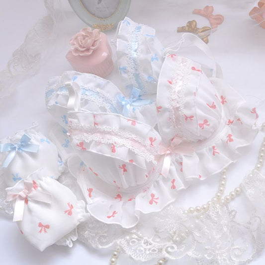 Dot Flower  Ruffle Angel Japanese Cute Bra Set