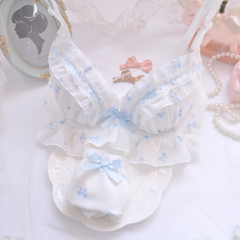 Dot Flower  Ruffle Angel Japanese Cute Bra Set