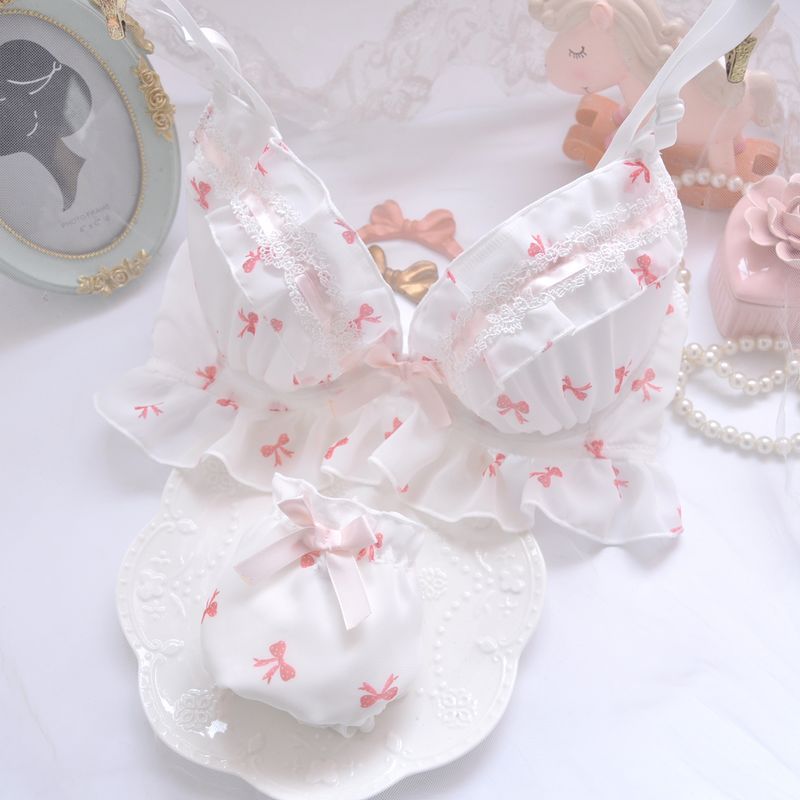 Dot Flower  Ruffle Angel Japanese Cute Bra Set