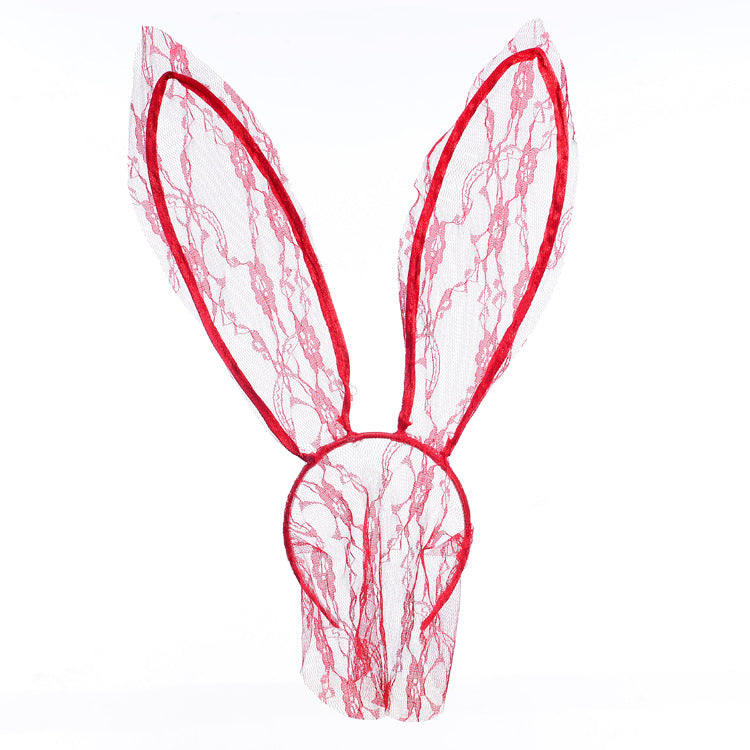 Kawaii Black Lace Headdress Veil Rabbit Ears Headband