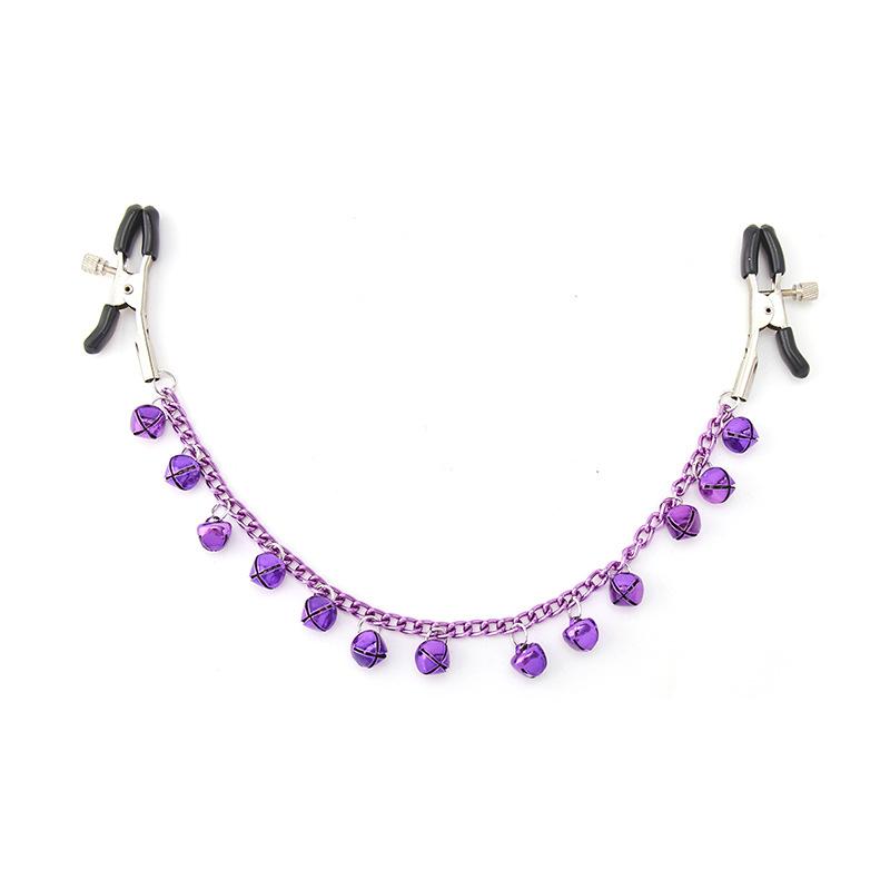 Nippelklemmen mit Kette – Glöckchen zum Necken, Lila
