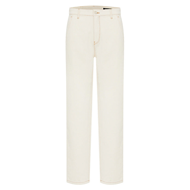 White denim straight leg pants