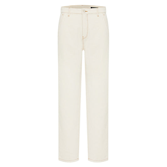 White denim straight leg pants