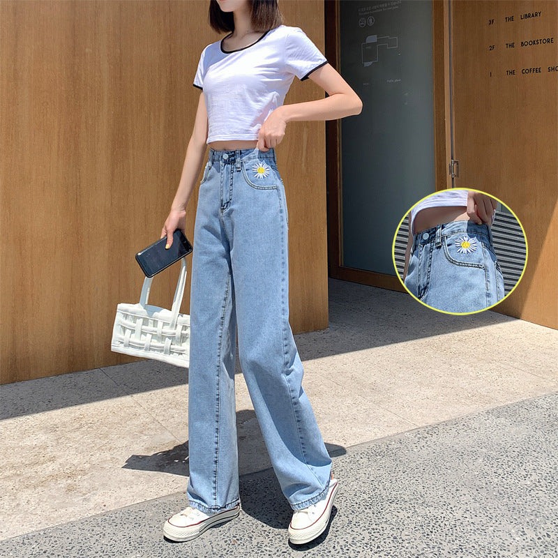 Daisy loose wide-leg high-waist slim straight-leg jeans