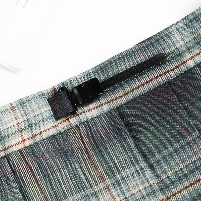 Kawaii pleated plaid high-waist skirt