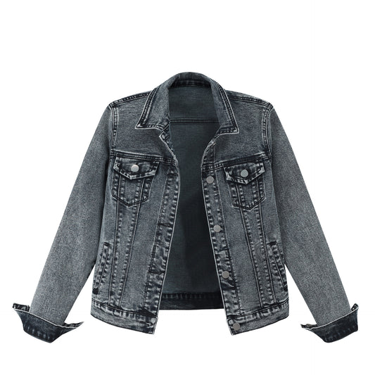 Casual denim stretch black all-match slim coat