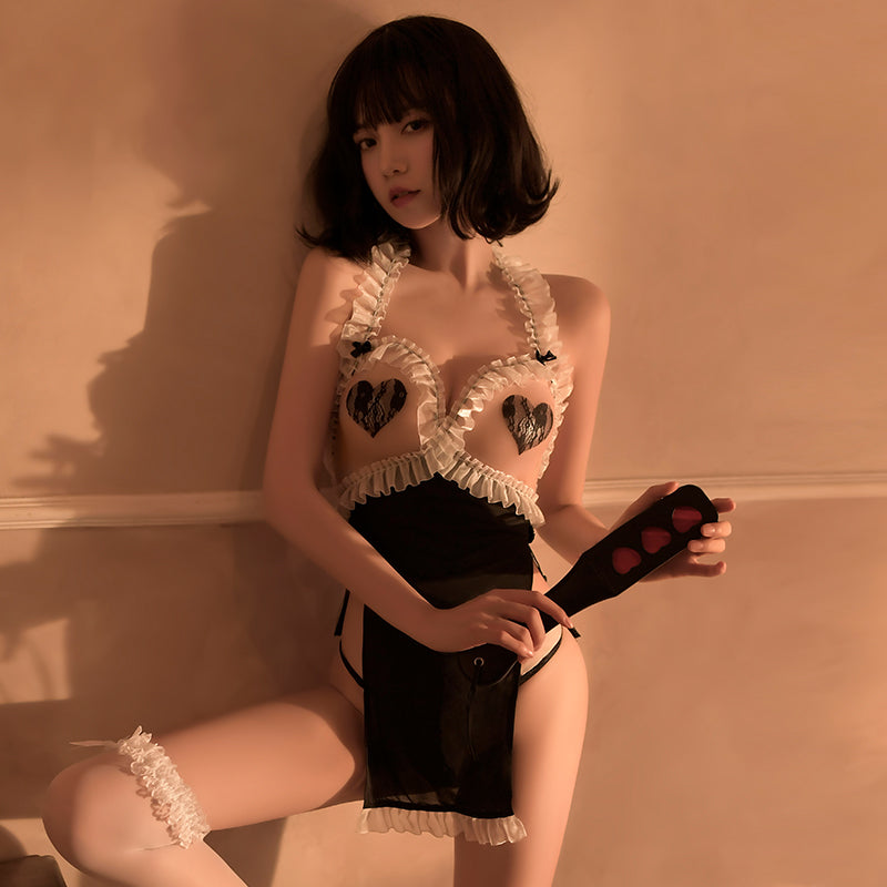 Japanese Anime Girl Ruffle Open Cup Lingerie Set
