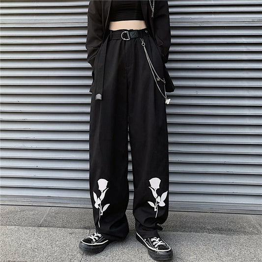 Korean wide-leg drape all-match sacred pants white rose casual pants