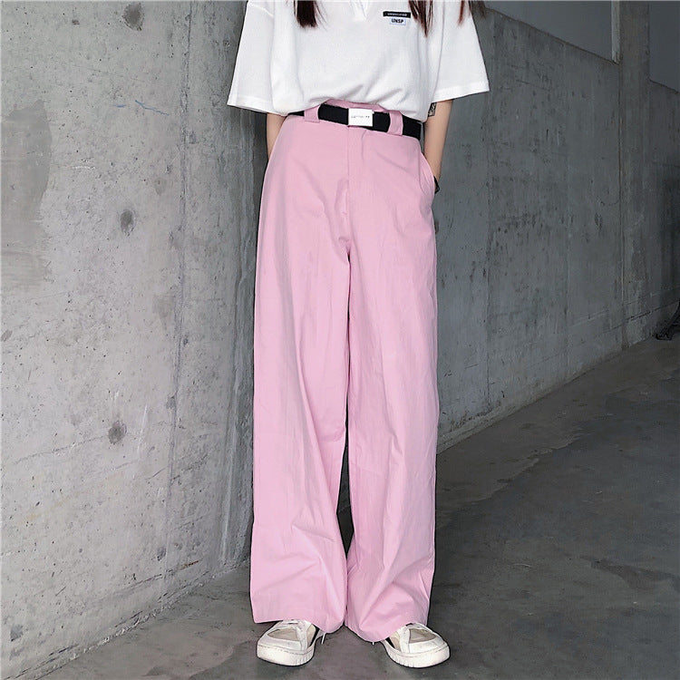 Korean retro high street pink straight leg wide-leg pants casual pants