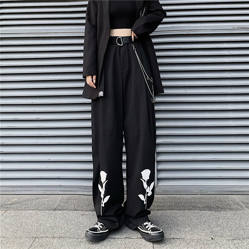 Korean wide-leg drape all-match sacred pants white rose casual pants