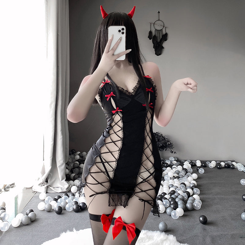 Gothic Bat Girl Devil Art Swings Lingerie Set