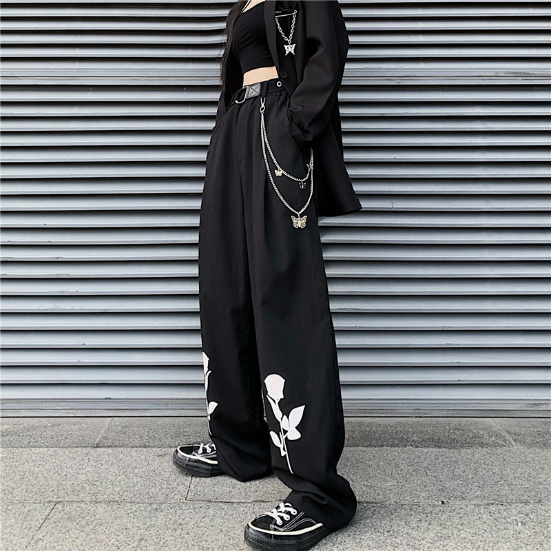 Korean wide-leg drape all-match sacred pants white rose casual pants