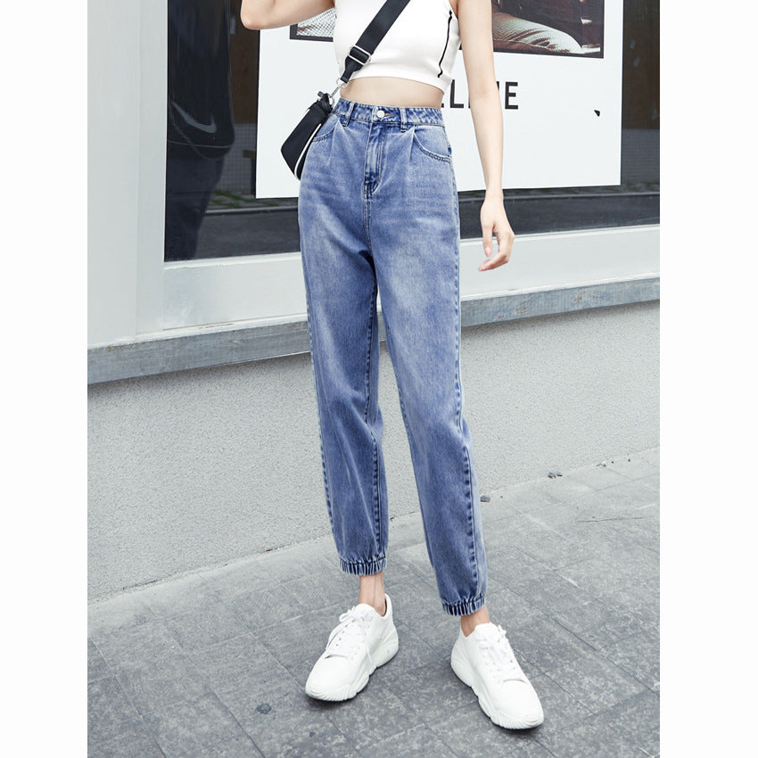 Korean style old pants straight-leg pants casual high-rise jeans