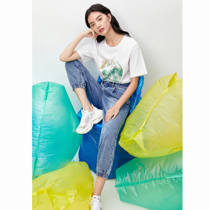 Korean style old pants straight-leg pants casual high-rise jeans