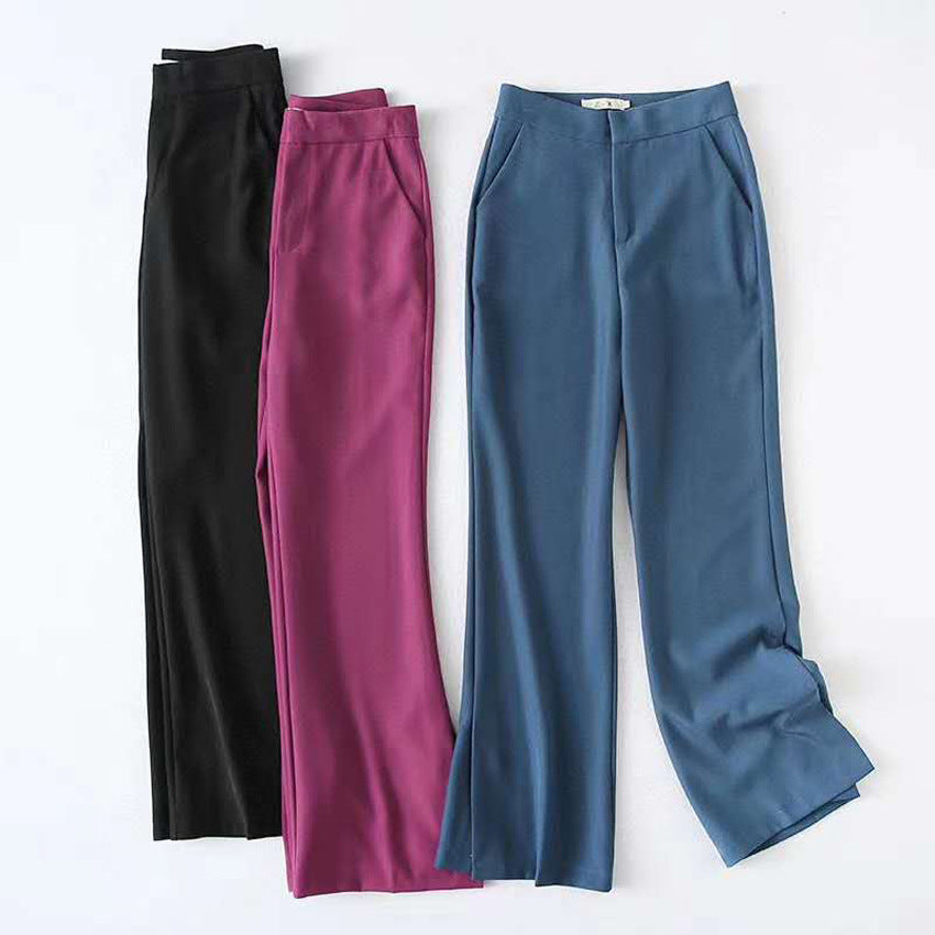 Drape high waist wide leg loose solid color casual straight suit trousers