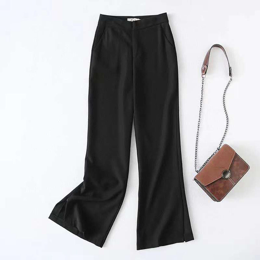 Drape high waist wide leg loose solid color casual straight suit trousers