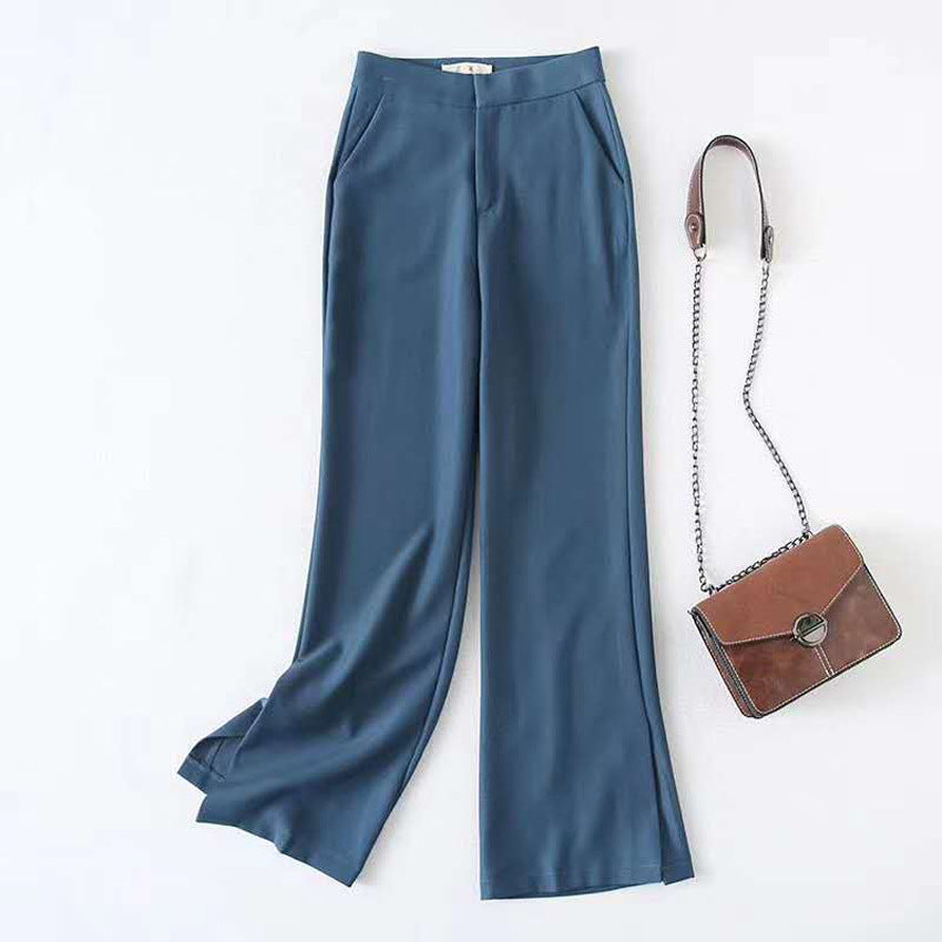 Drape high waist wide leg loose solid color casual straight suit trousers