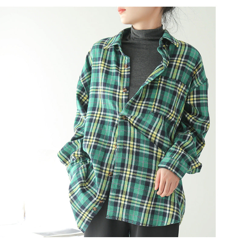 Koreanische karierte, lässige Langarm-Hemdjacke