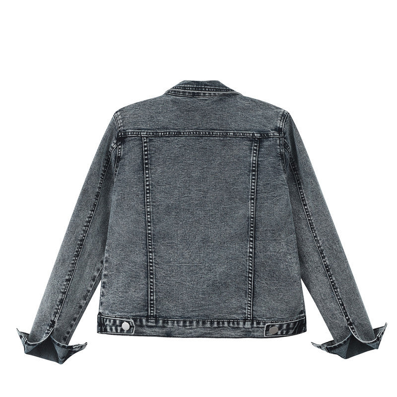 Casual denim stretch black all-match slim coat