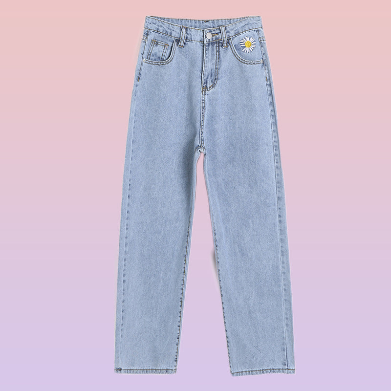 Daisy loose wide-leg high-waist slim straight-leg jeans
