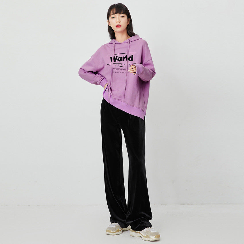 High waist wide leg pants loose mopping velvet pants